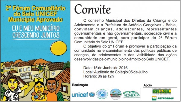 2º Fórum Comunitário Do Selo Unicef Vai Acontecer Em Antonio 2º Fórum Comunitário Do Selo Unicef Vai Acontecer Em Antonio