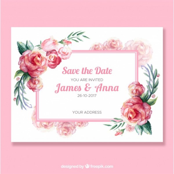 Convite Bonito Do Casamento Com Rosas Da Aguarela