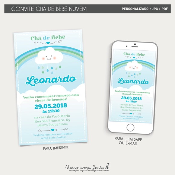 Convite Chá De Bebê Nuvem Azul Convite Chá De Bebê Nuvem Azul