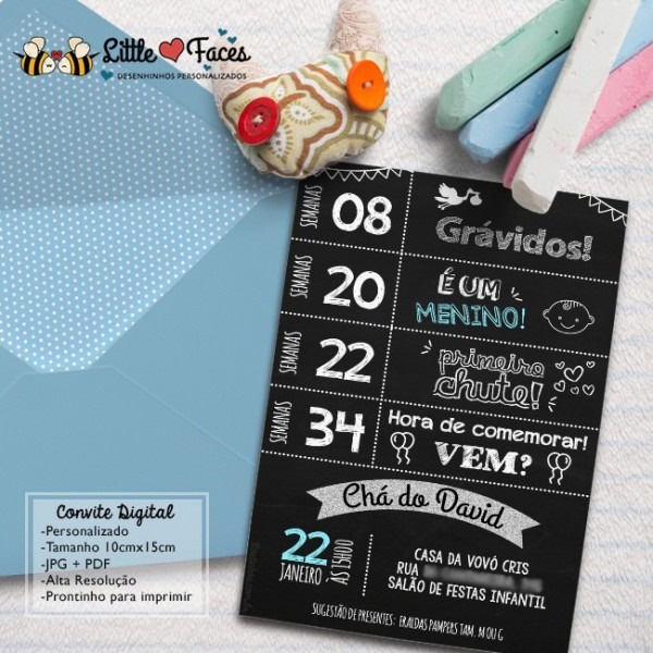Convite Chalkboard Chá De Bebê Lousa Convite Chalkboard Chá De Bebê Lousa