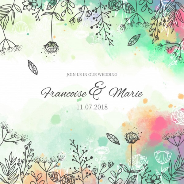 Convite De Casamento Com Fundo Floral Em Estilo Aquarela Convite De Casamento Com Fundo Floral Em Estilo Aquarela