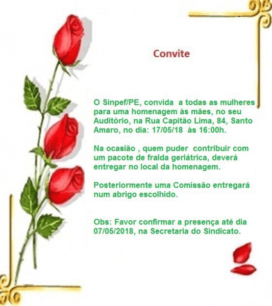 Convite Para O Evento Do Dia Das MÃes Convite Para O Evento Do Dia Das MÃes