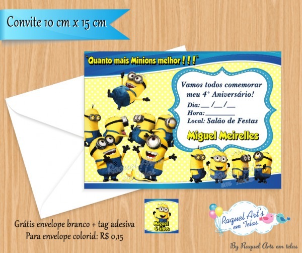 Convite Minions 7cm X 10cm No Elo7 Convite Minions 7cm X 10cm No Elo7