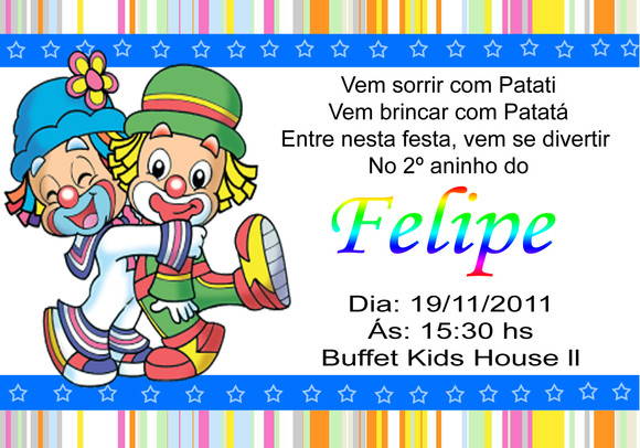 Convite Personalizado Digital Infantil Patati Patata No Elo7