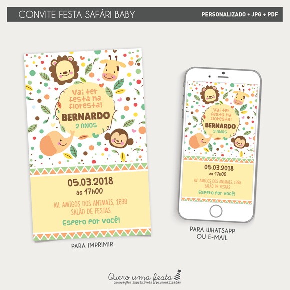 Convite Safári Baby Convite Safári Baby