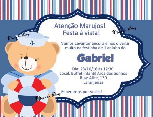 Convite Ursinho Marinheiro No Elo7 Convite Ursinho Marinheiro No Elo7