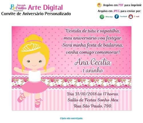Convite Aniversário Bailarina Convite Aniversário Bailarina