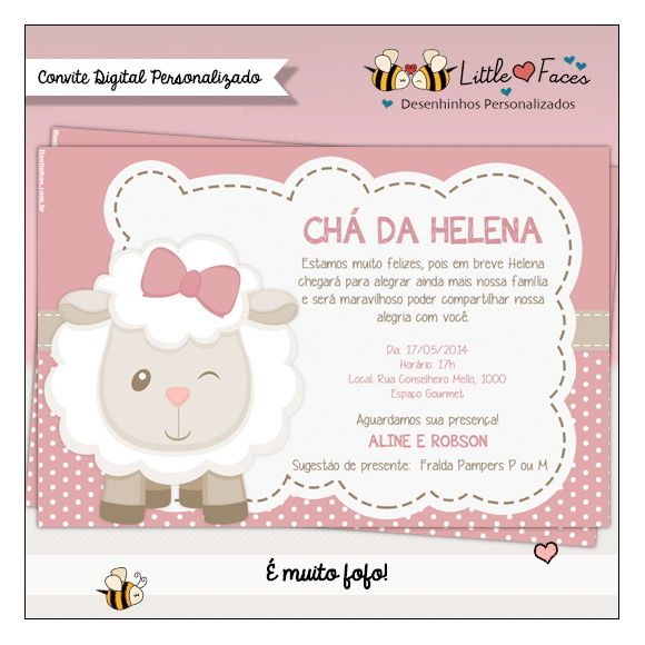 Convite Chá De Bebê Ovelha Digital Convite Chá De Bebê Ovelha Digital