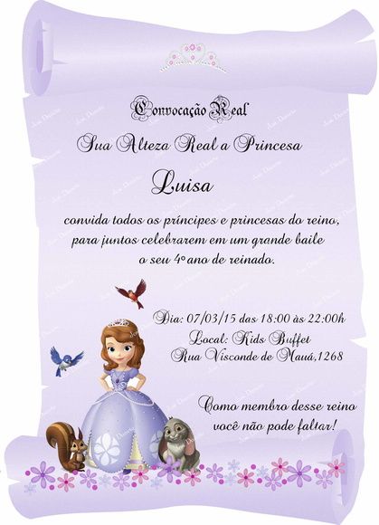 Convite Pergaminho Princesa Sofia Convite Pergaminho Princesa Sofia