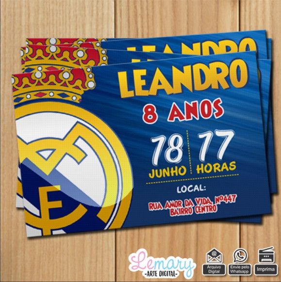 Compre Convite Digital Real Madrid Mod 003 No Elo7 Por R$ 10,00 Compre Convite Digital Real Madrid Mod 003 No Elo7 Por R$ 10,00