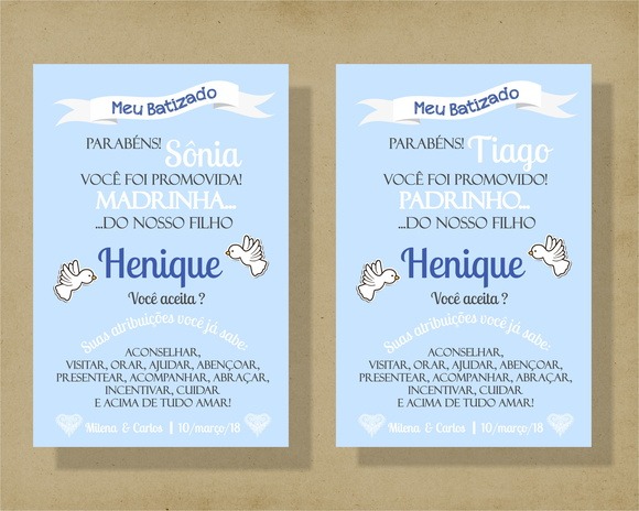 Kit Convite Digital Padrinho & Madrinha Batismo