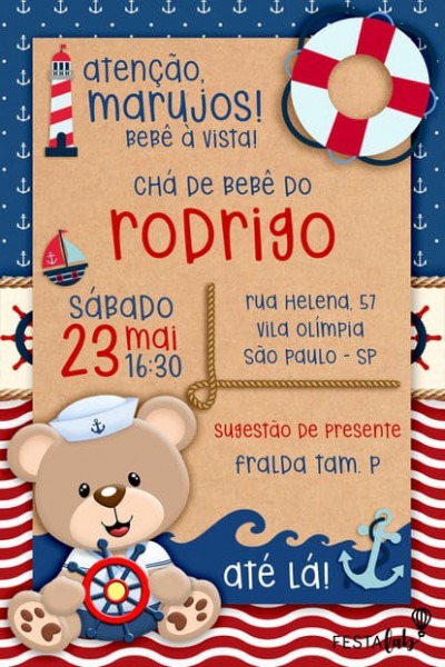 Convite Urso Marinheiro Convite Urso Marinheiro