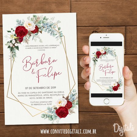 Convite Casamento Vermelho E Branco Florido Convite Casamento Vermelho E Branco Florido