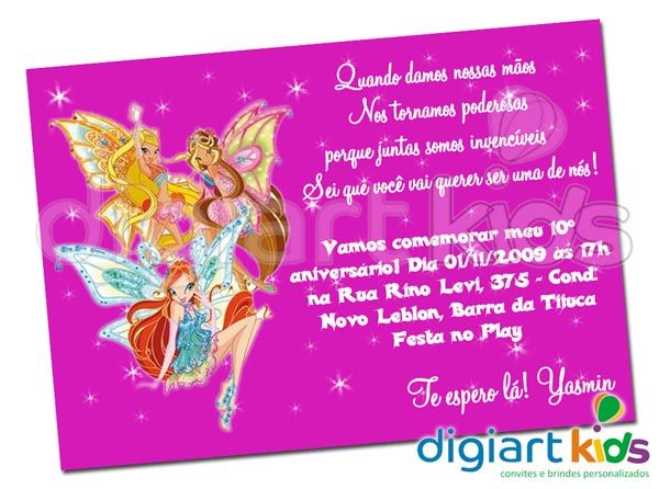 Convite Personalizado Clube Das Winx Convite Personalizado Clube Das Winx