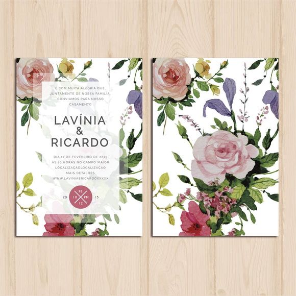 Arte Digital De Convite Floral Para Casamento (frente E Verso Arte Digital De Convite Floral Para Casamento (frente E Verso