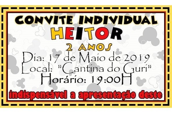 200 Convites Individuais Mickey Personalizados 200 Convites Individuais Mickey Personalizados