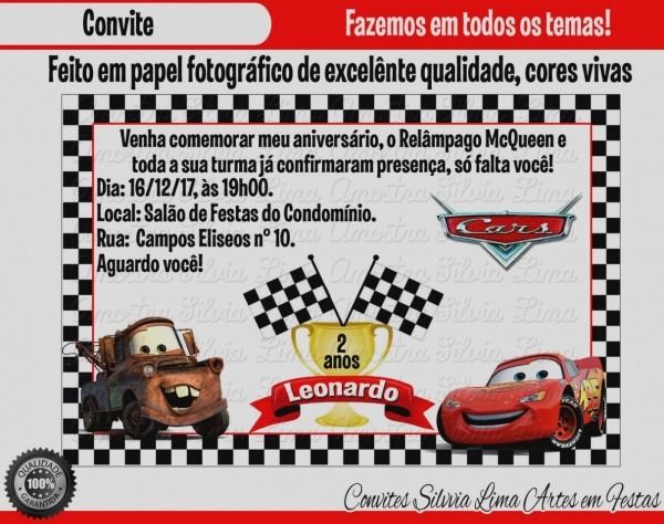 Convite De Anivers Rio Do Rel Mpago Mcqueen Convite De Anivers Rio Do Rel Mpago Mcqueen