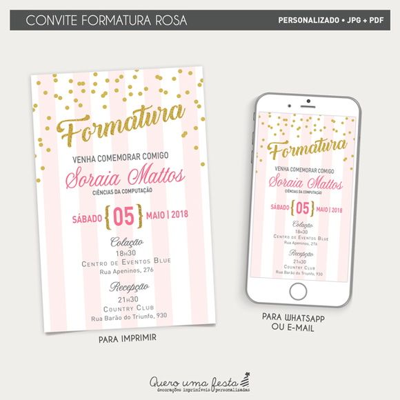 Convite Formatura Rosa Convite Formatura Rosa