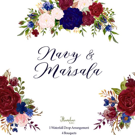Navy And Marsala Watercolor Floral Clipart Bouquets And Drop Navy And Marsala Watercolor Floral Clipart Bouquets And Drop