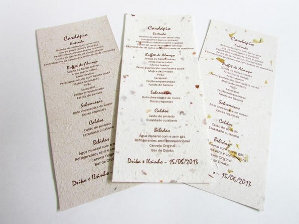 Menu Simples Impresso Em Papel Reciclado Artesanal (10 X 26 Cm Menu Simples Impresso Em Papel Reciclado Artesanal (10 X 26 Cm