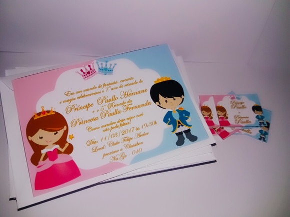 50 Convite 10x15 Com Envelope + Adesivos PrÃncipe E Princesa No 50 Convite 10x15 Com Envelope + Adesivos PrÃncipe E Princesa No