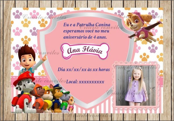 Convite Aniversário Infantil Patrulha Canina Menina Por Criarte Convite Aniversário Infantil Patrulha Canina Menina Por Criarte