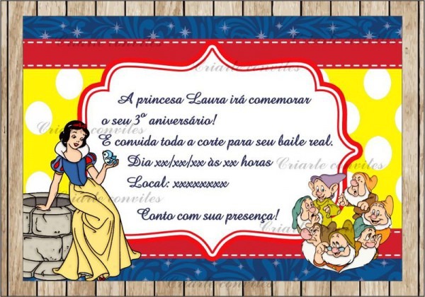 Convite Aniversário Infantil Branca De Neve Por Criarte Convites Convite Aniversário Infantil Branca De Neve Por Criarte Convites