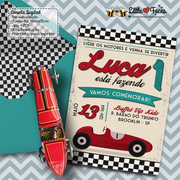 Convite Festa Carro De Corrida Vintage Convite Festa Carro De Corrida Vintage