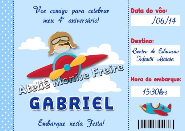 Convite Aniversário Passagem Aérea Menino Avião Convite Aniversário Passagem Aérea Menino Avião