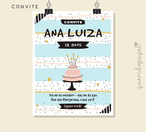 Convite Listrado, Convite Para Festa De Adolescente, Convite Convite Listrado, Convite Para Festa De Adolescente, Convite