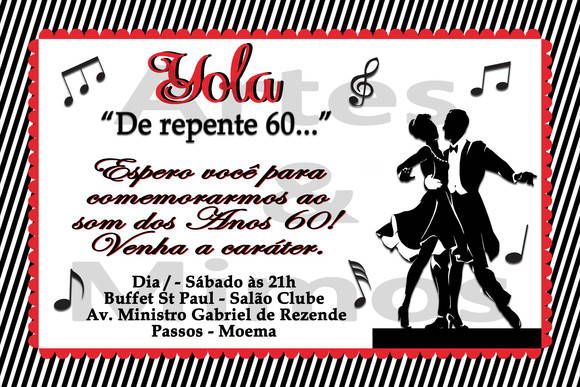 Convite Personalizado Para Festa Anos 60 Convite Tamanho 10 X 15 Convite Personalizado Para Festa Anos 60 Convite Tamanho 10 X 15