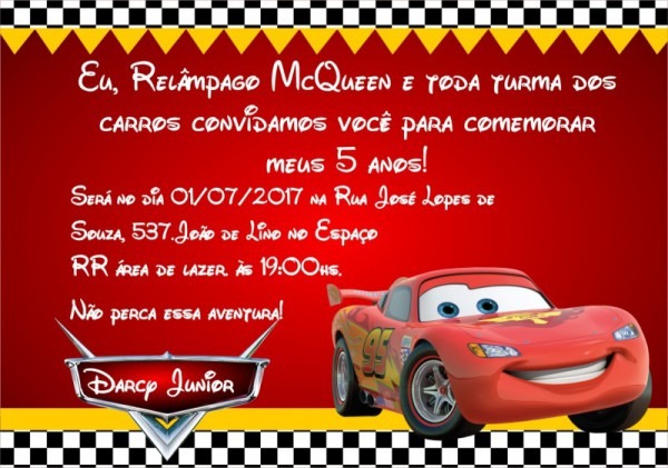 Convite RelÃ¢mpago Mcqueen