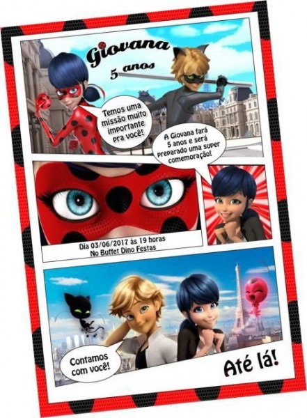 Convites Ladybug Com Cat Noir No Estilo Gibi Convites Ladybug Com Cat Noir No Estilo Gibi
