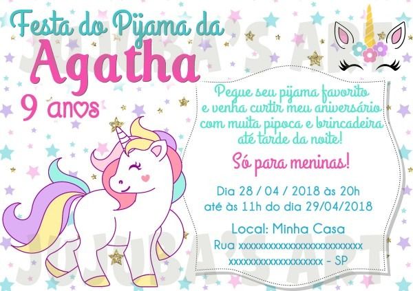 Convite De Festa Do Pijama Unicornio Convite De Festa Do Pijama Unicornio