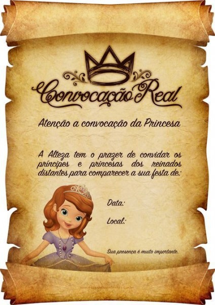 Convite Pergaminho Princesa Sofia Convite Pergaminho Princesa Sofia