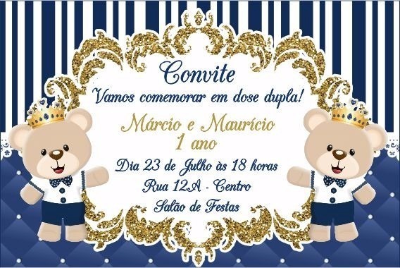 Arte Convite Digital Ursinho PrÃncipe Gêmeos Arte Convite Digital Ursinho PrÃncipe Gêmeos