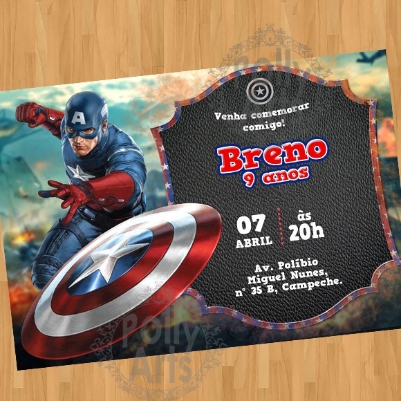 Arte Convite Digital Virtual Capitão America 02 Arte Convite Digital Virtual Capitão America 02