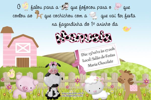 Convite Fazendinha Menina 10x15 Convite Fazendinha Menina 10x15