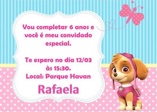 Convites Patrulha Canina CartÃ£o Azul Rosa E Branco