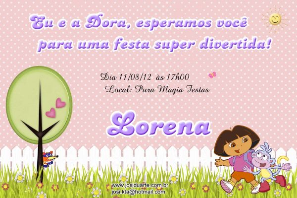 Convite Dora Aventureira 10x15 Convite Dora Aventureira 10x15
