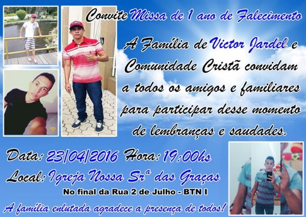Convite Para Missa De 1 Ano De Falecimento Do Jovem Victor Jardel Convite Para Missa De 1 Ano De Falecimento Do Jovem Victor Jardel