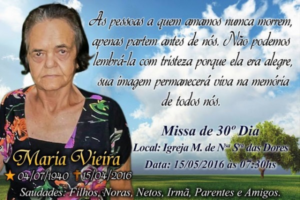 Olhar CrÃtico Convite De Missa De 30 Dias De Maria Vieira Olhar CrÃtico Convite De Missa De 30 Dias De Maria Vieira