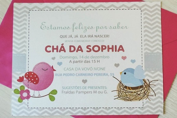 Convite Chá De Bebê Passarinhos Convite Chá De Bebê Passarinhos