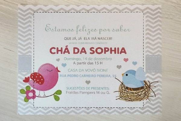 Convite Chá De Bebê Passarinhos Convite Chá De Bebê Passarinhos