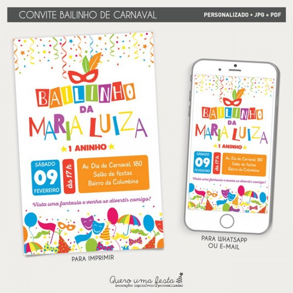Convite Bailinho De Carnaval Convite Bailinho De Carnaval