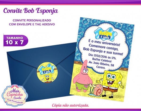 Convite Bob Esponja No Elo7