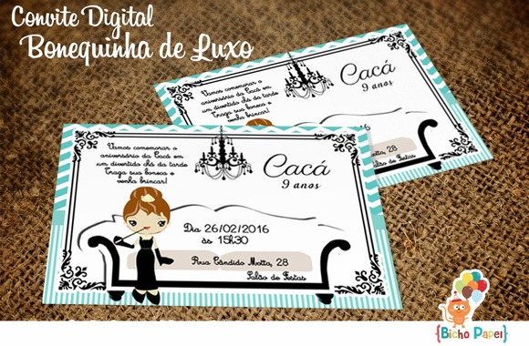 Convites Bonequinha Luxo Convites Bonequinha Luxo
