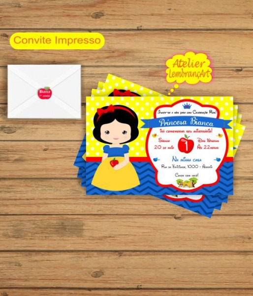 Convite Branca De Neve Cute 7x10 No Elo7 Convite Branca De Neve Cute 7x10 No Elo7