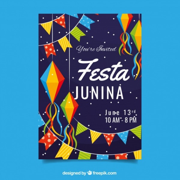 Convite De Cartaz Festa Junina Com Elementos De Festa Em Cores Convite De Cartaz Festa Junina Com Elementos De Festa Em Cores