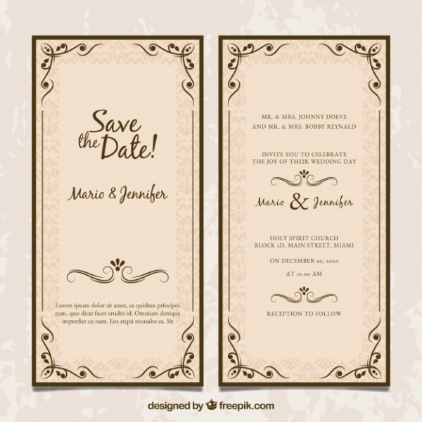 Convite De Casamento Frente E Verso Em Estilo Vintage Convite De Casamento Frente E Verso Em Estilo Vintage